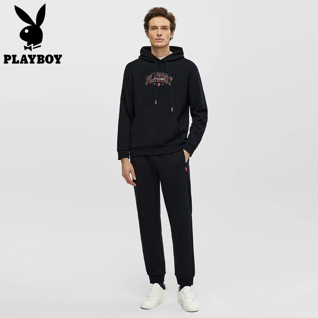 花花公子2025春季新款男士卫衣套装休闲运动舒适简约潮流帅气连帽