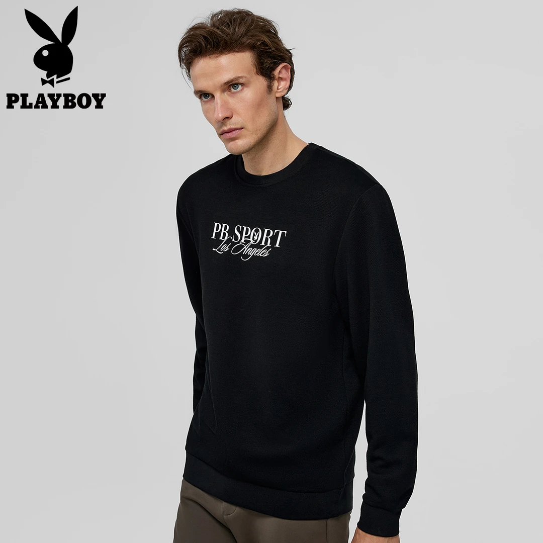 花花公子2025春季男士长袖圆领卫衣时尚休闲经典印花户外宽松上衣