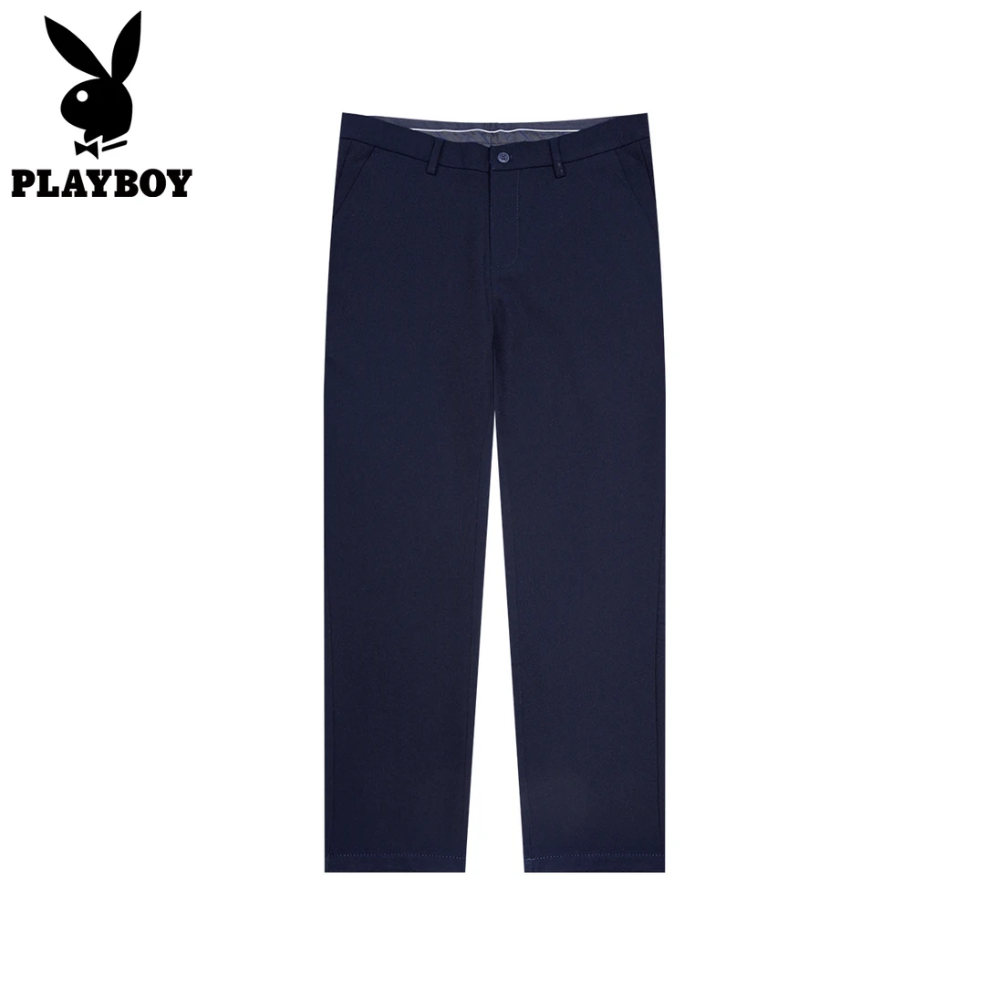花花公子春季新款休闲裤男士直筒商务牛奶丝针织底厚款长裤弹力男
