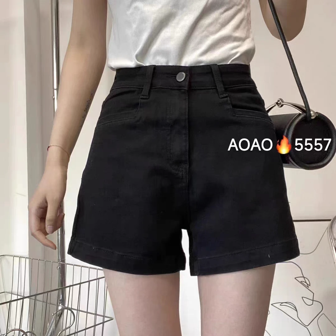 5557黑色牛仔短裤女2024夏薄款宽松大码胖mm显瘦高腰阔腿a字裤