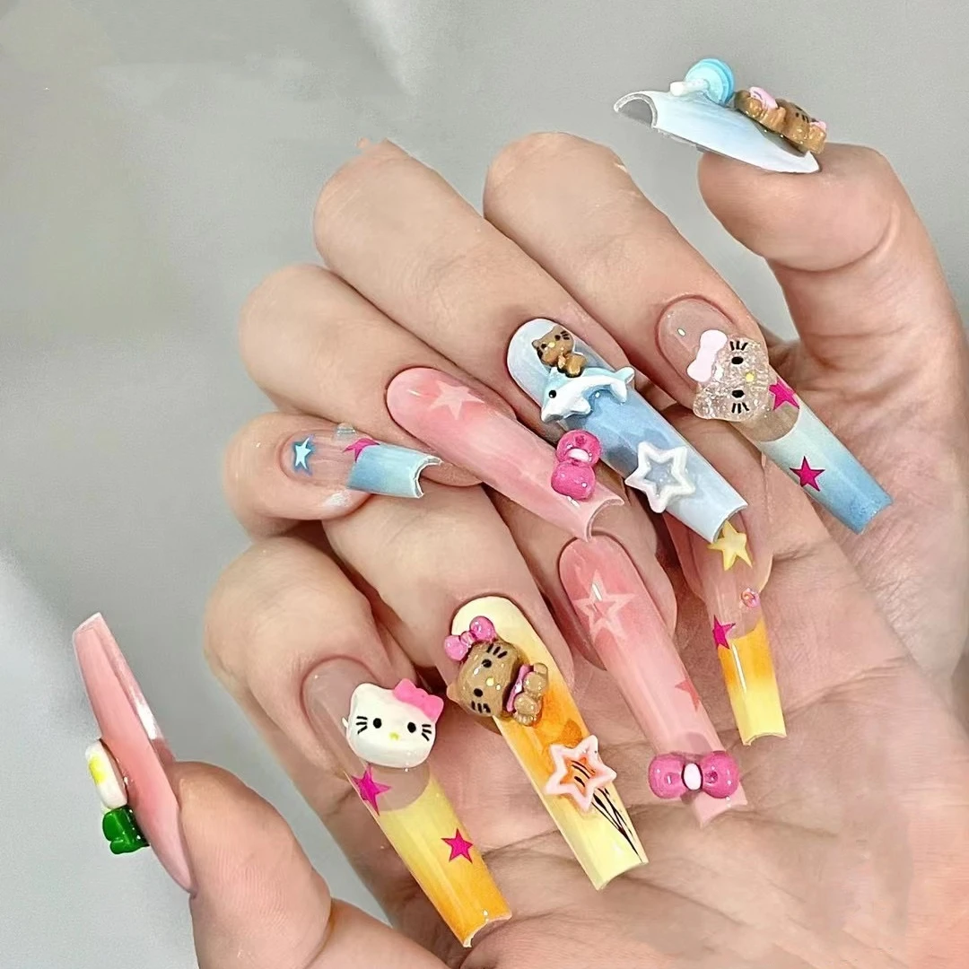 网红爆款hellokitty猫美甲饰品可爱黑皮夏日立体蝴蝶结精品树脂钻