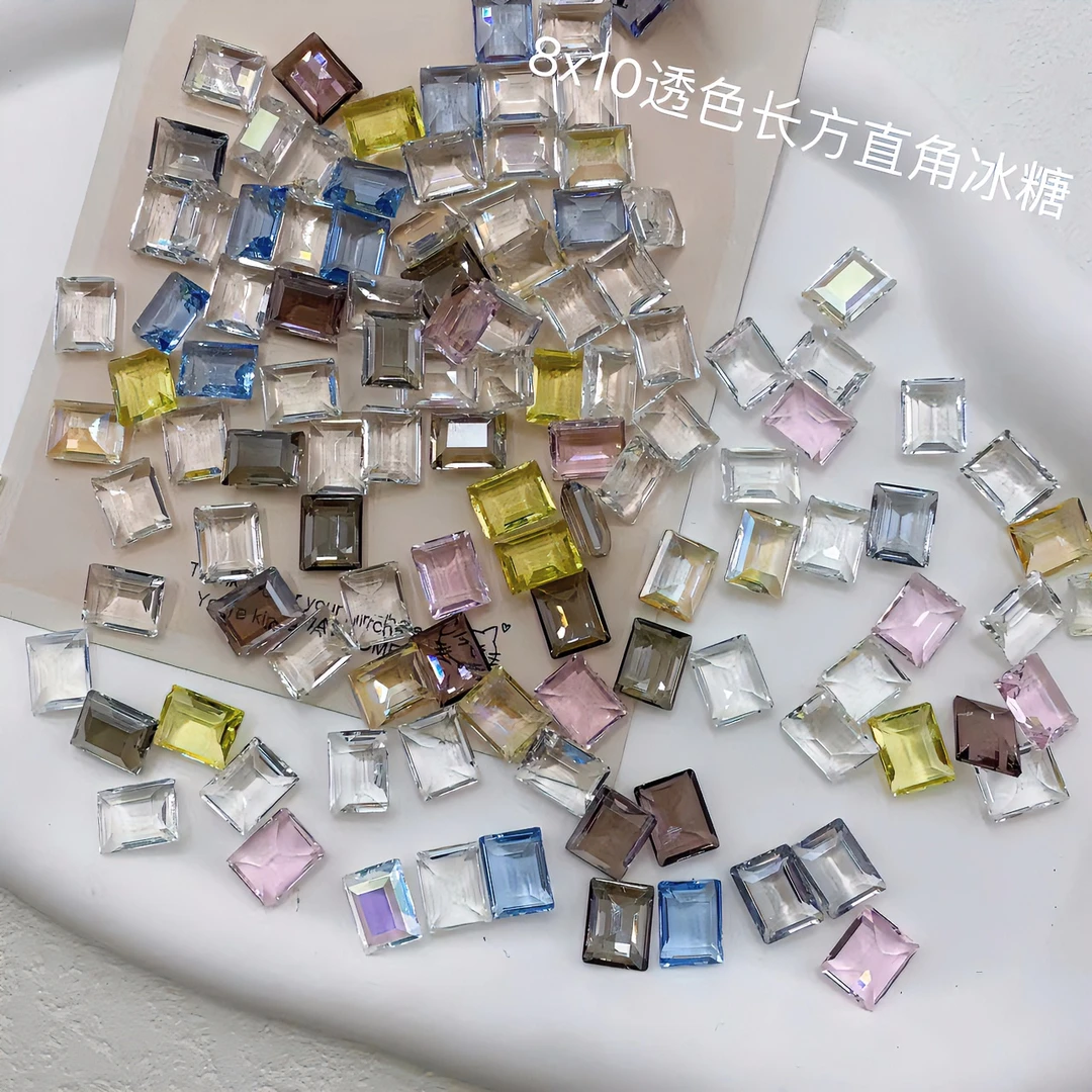 精品水晶料（8X10mm）华子切 长方直角超闪 尖底冰糖方钻美甲饰品