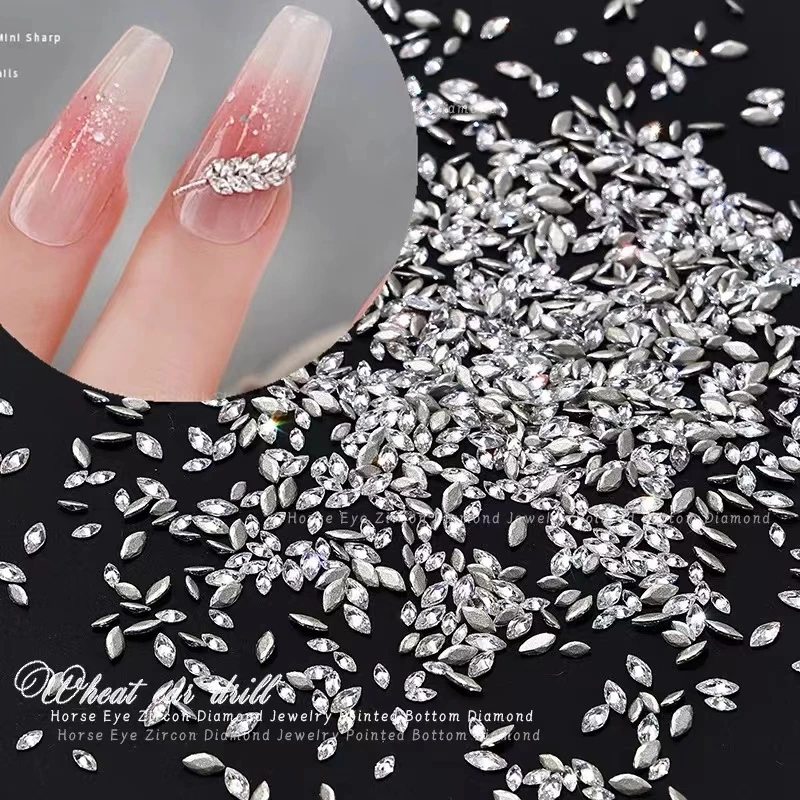 美甲钻饰品 5A锆石平底倒边马眼 爆闪奢华高品白色超闪麦穗指甲钻