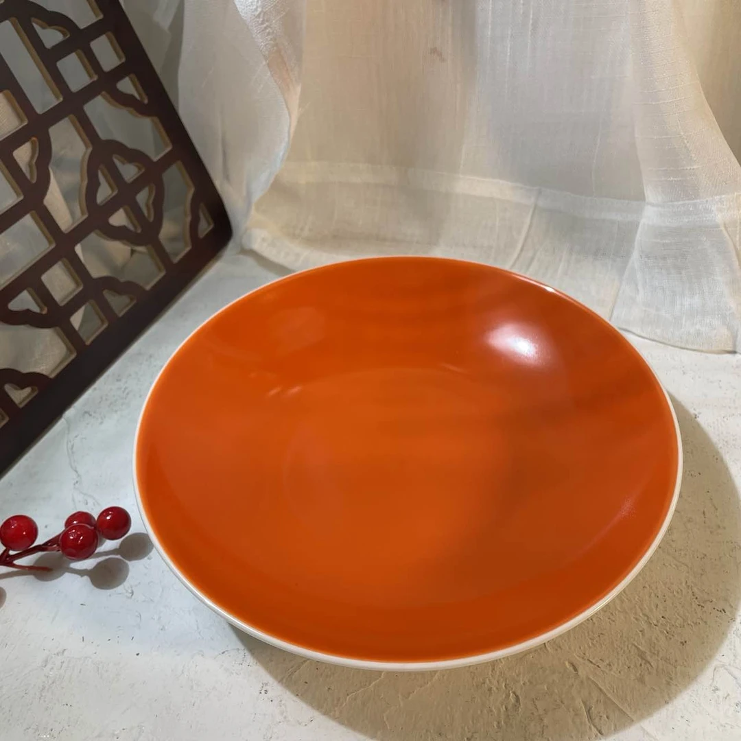 【A家】 21.8cm 日落橘深盘陶瓷炒菜盘子（粉丝团拍一发二）
