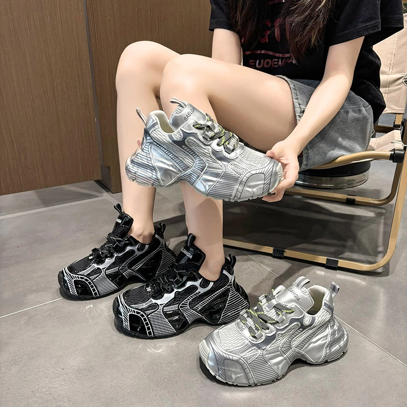 巴黎老爹鞋女2025新款厚底网面透气运动休闲鞋网红时尚百搭潮鞋