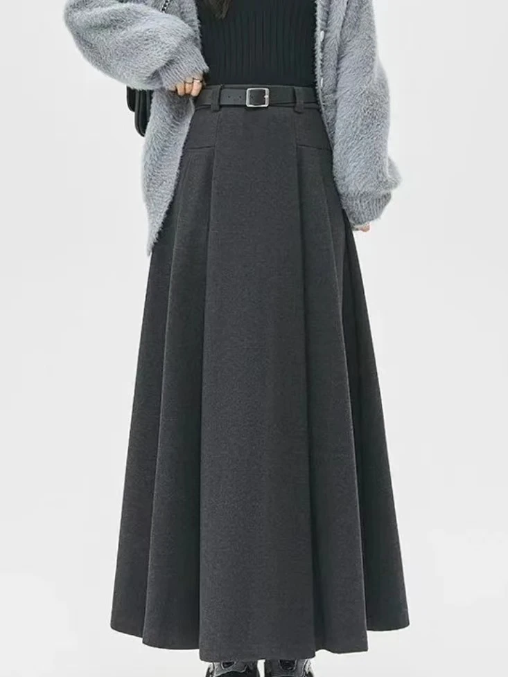 高级感毛呢百褶半身裙裙秋冬2024新款高腰显瘦百搭垂感A字半身裙