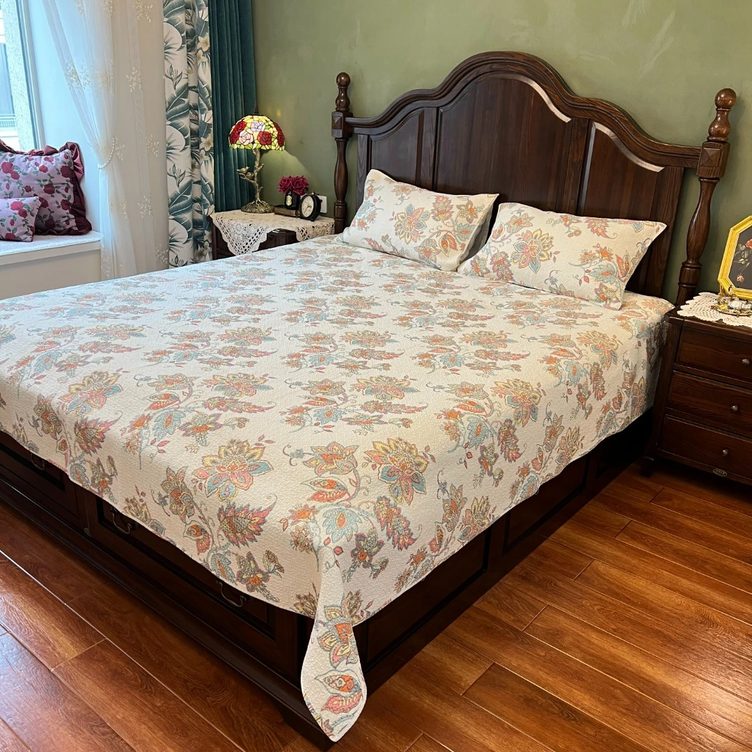 【安妮】美式复古大花卉床盖碎花三件套四季通用床上铺盖加厚床单