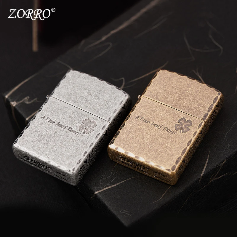 ZORRO佐罗新防风煤油打火机黄铜花边古银幸运四叶草