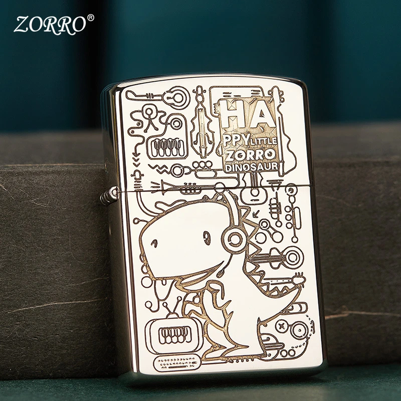 Zorro佐罗精雕902黄铜/白镍音乐恐龙送礼3D深雕煤油防风打火机