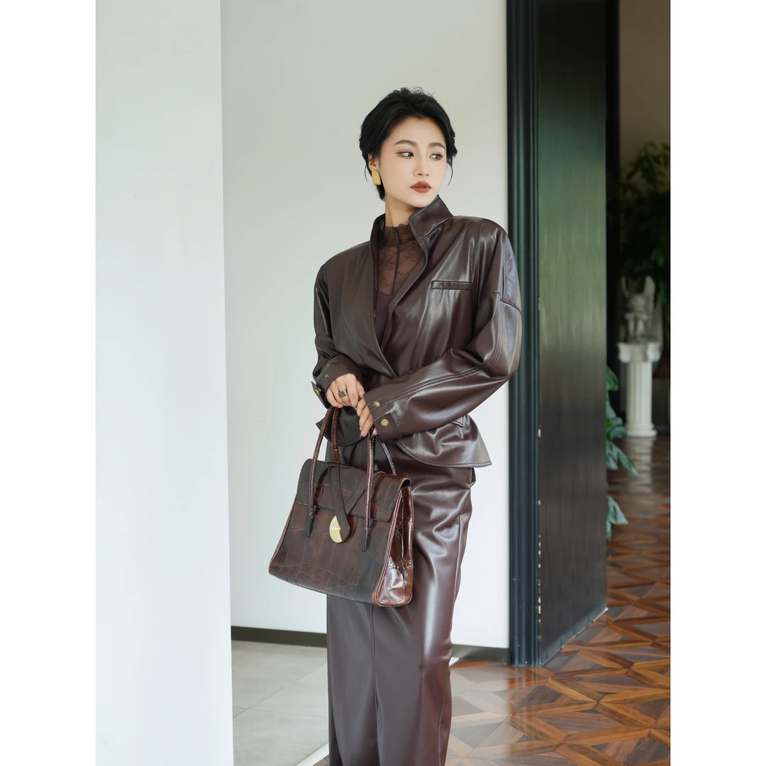 【风云】进口A蛋白皮Q弹舒适 24秋冬明星款皮衣套装半裙马甲三件套