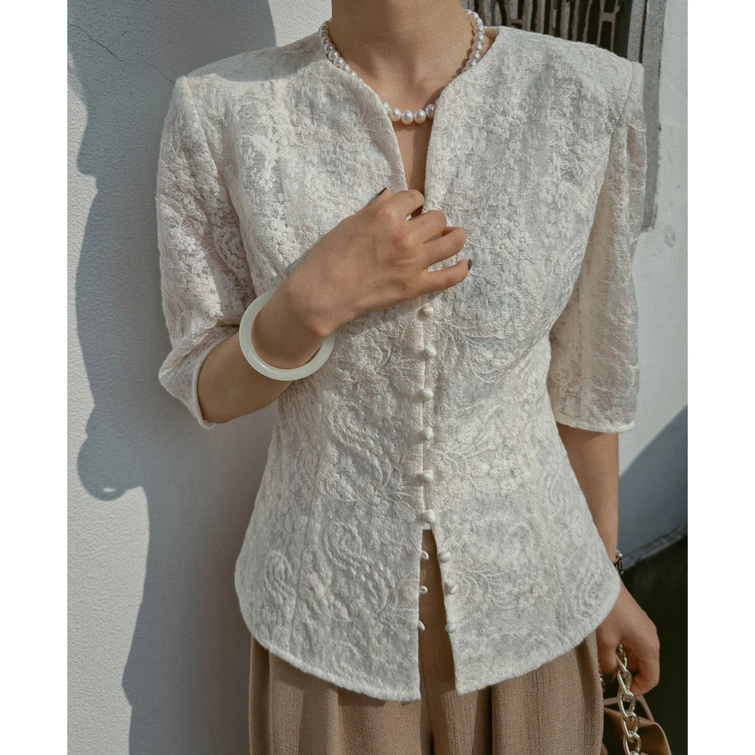 【知否】重工国风刺绣中式V领中袖夏季衬衫外套薄