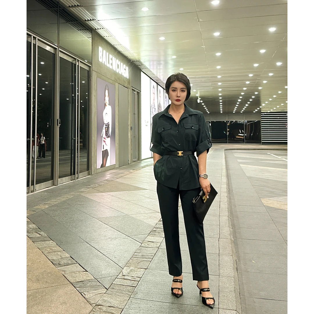 【我本从容】时髦独立  吸烟装职场通勤套装短袖烟管裤二件套