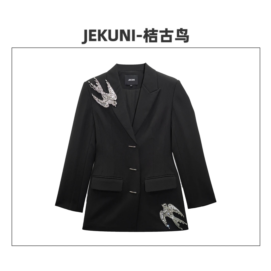 JEKUNI/桔古鸟小众设计感纯色新款西装时尚黑色肩部燕子收腰