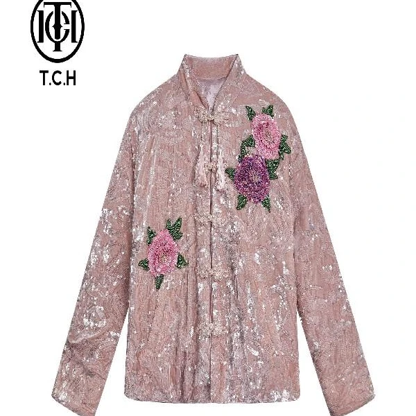 TCH奥莱星星专属-潮牌加厚保暖绣花绒绒外套女T72D186060