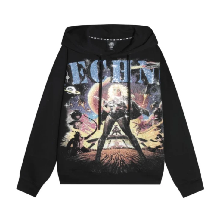 TCH服饰店-TCH女战士字母烫钻黑色帽衫男女同款T21112C6075