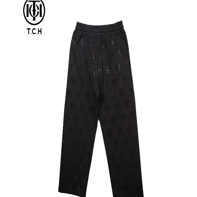 TCH服饰店播-冬季烫钻满印花加绒款男女休闲宽松长裤T72C206129