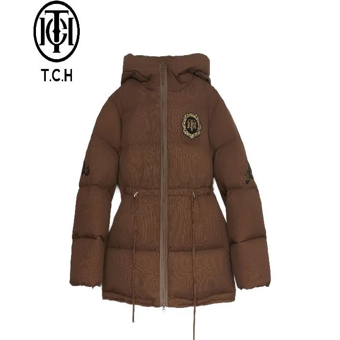 TCH服饰店播-潮牌袖标收腰字母纯色羽绒服女T72D198095
