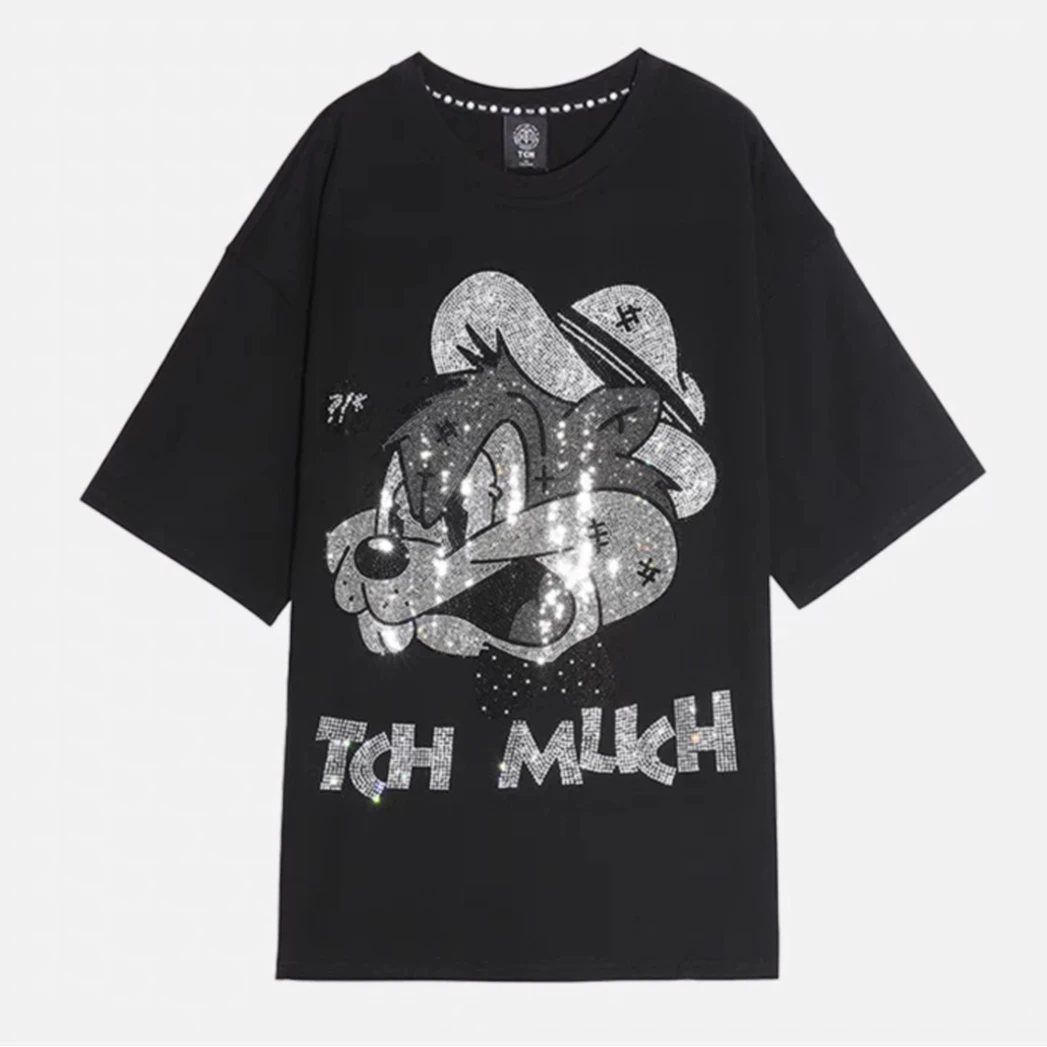 重庆-TCH潮牌烫钻黑色体恤男女同款T21110C3021