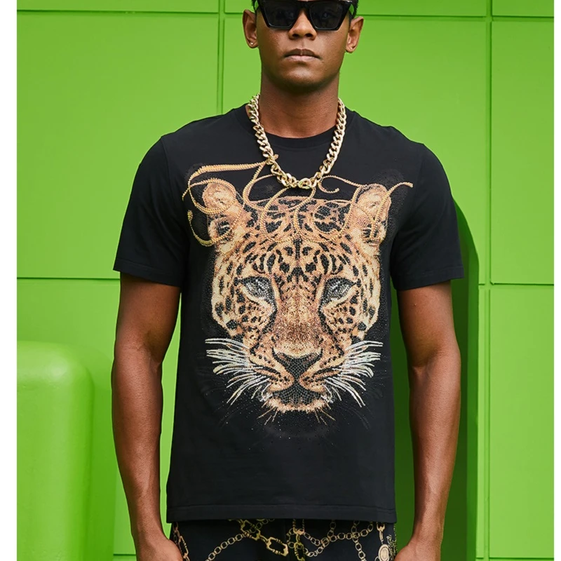 长安万达-T.C.H夏季烫钻百搭黑色豹头短袖T恤男女同款T69A106076