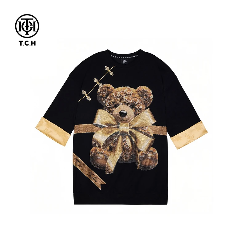 TCH服饰店播2025新款小熊连衣裙夏宽松短袖T恤裙T72C306008