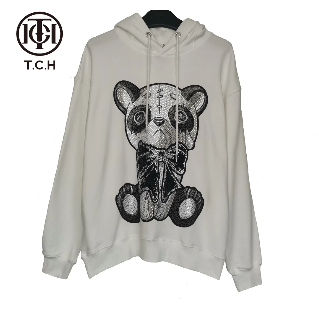 石家庄先天下-TECHNOCHILLOUTHOUSE小熊烫钻白色帽衫T66D126023