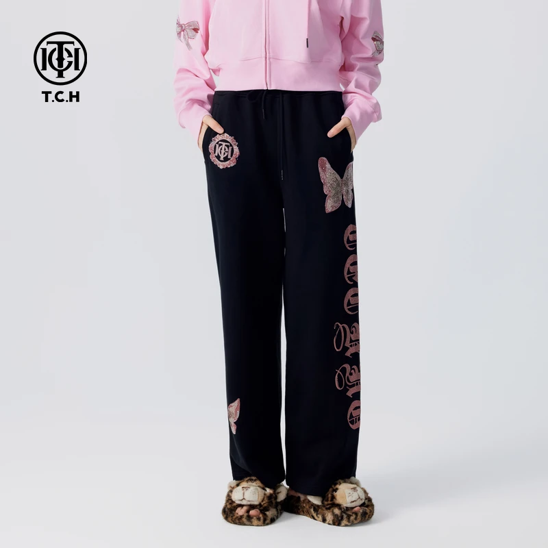 TCH服饰店播-卫裤2025新款蝴蝶宽松直筒裤T72C206021