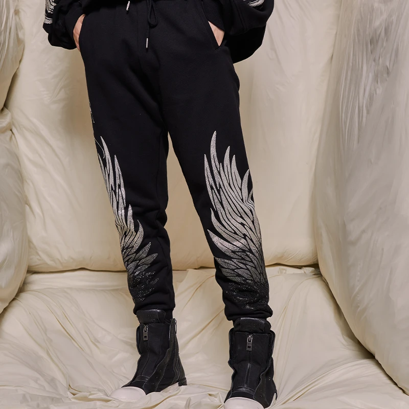 TCH服饰店播-翅膀抽绳男女同款黑色长裤T69C206030