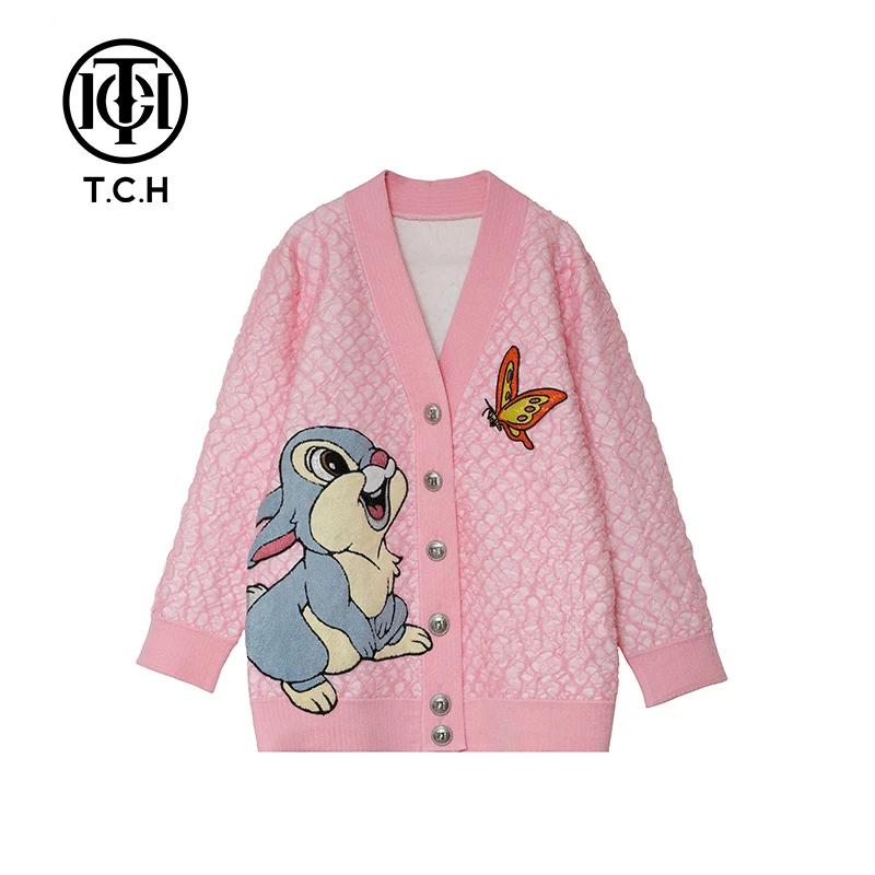 上海久光-TCH潮牌卡通兔粉色针织开衫T21109C3012