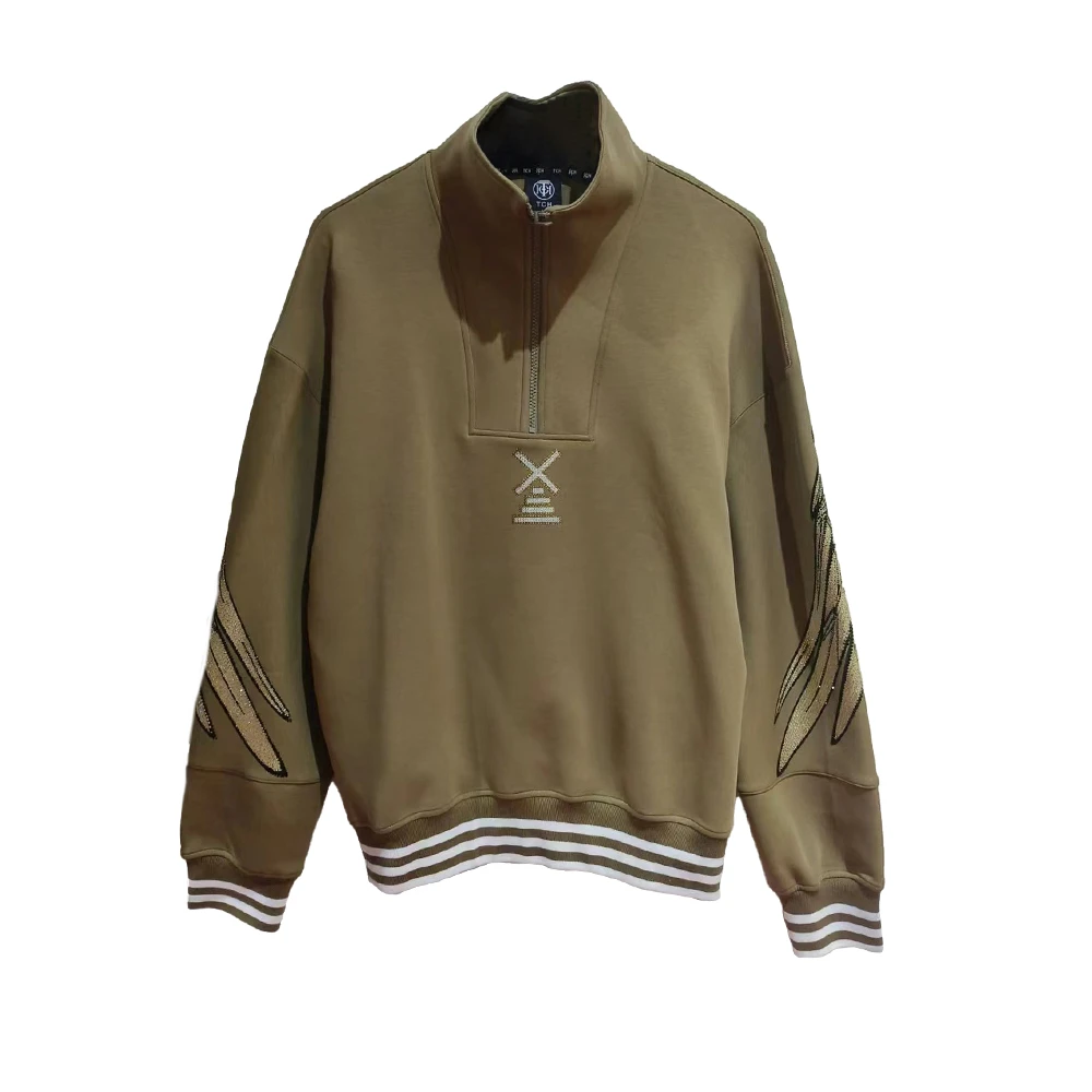 TCH服饰店播-风车烫钻咖色高领半拉链卫衣T72A11E6002雅丹风