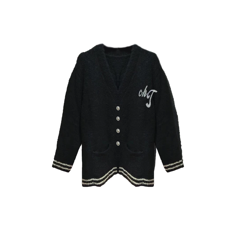 长安万达-潮牌翅膀字母刺绣烫钻黑色开衫T69D43E8010