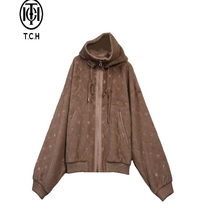 TCH服饰店播-潮牌运动咖色大型帽檐外套女T72D056036