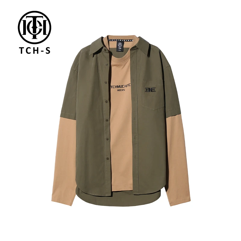 郑州大卫城-秋冬季新款绿咖色拼接T恤衬衫烫钻翻领卫衣S69C136005