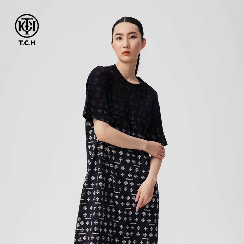 TCH服饰店播2025秋轻奢重工短袖连衣裙女时尚裙子T72C306071