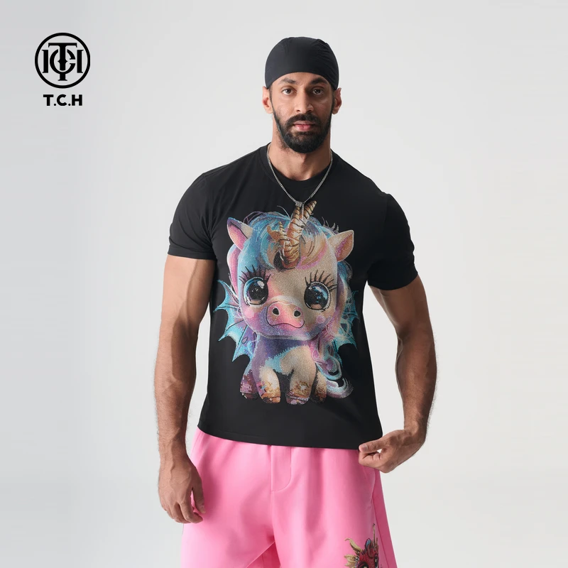 石景山TCH轻奢潮牌春夏潮流烫钻系列短袖T恤T72B106143