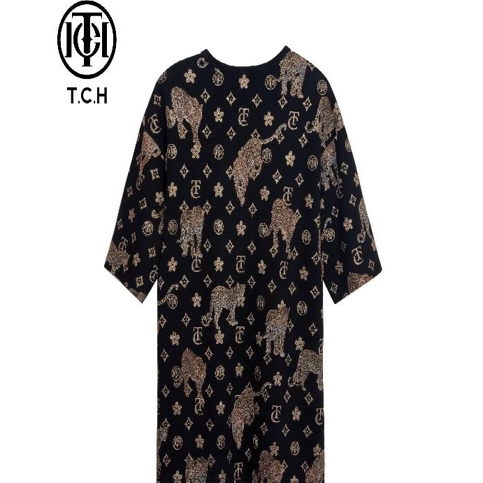 TCH服饰店播-烫金字母骑士字母时髦连衣裙女T72C306066