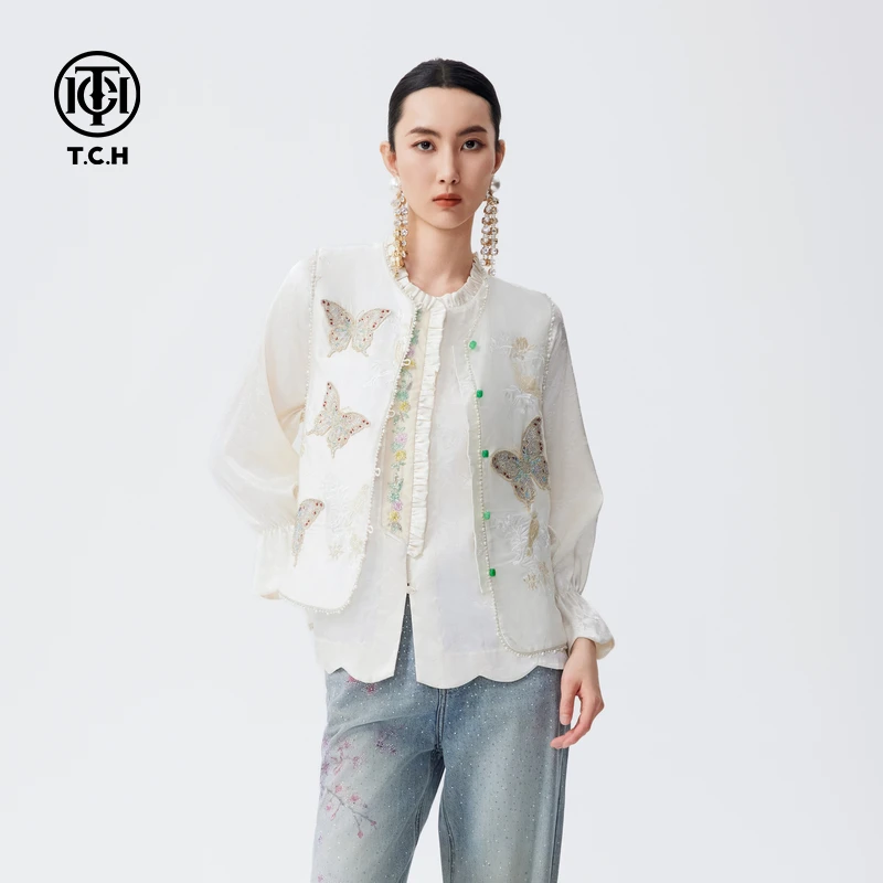 重庆-TCH无袖马甲女新中式国风蝴蝶马夹外套T72C016023