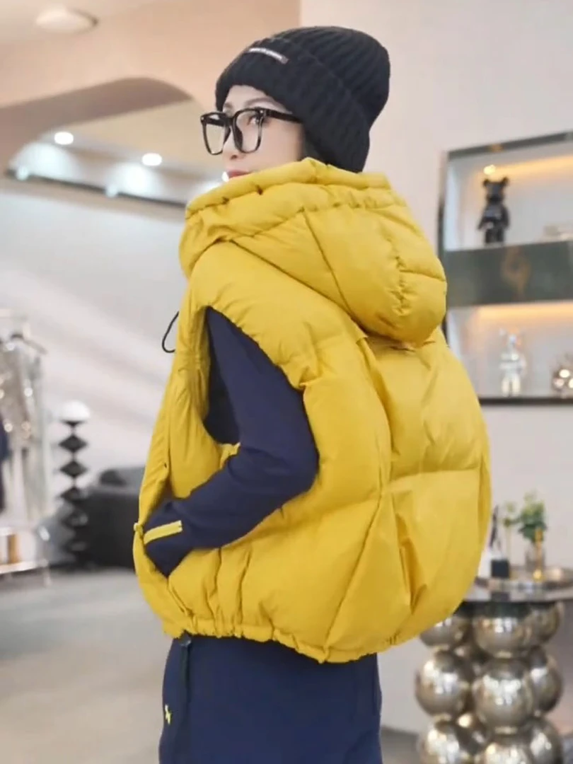 欧货短款时尚马甲外套女2025秋冬新款时尚连帽加厚马夹坎肩背心