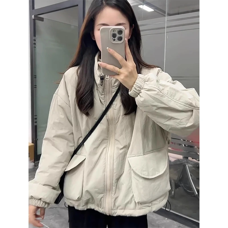 休闲时尚夹棉外套女2024秋冬季新款韩版宽松夹克小个子棒球服上衣