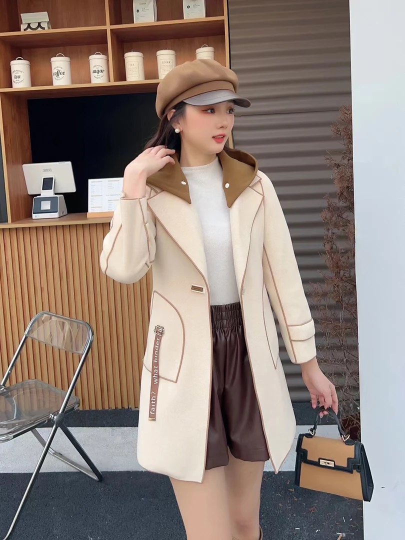 DDNZ 网红时尚女士百搭休闲设计师连帽修身韩版气质显瘦中款外套