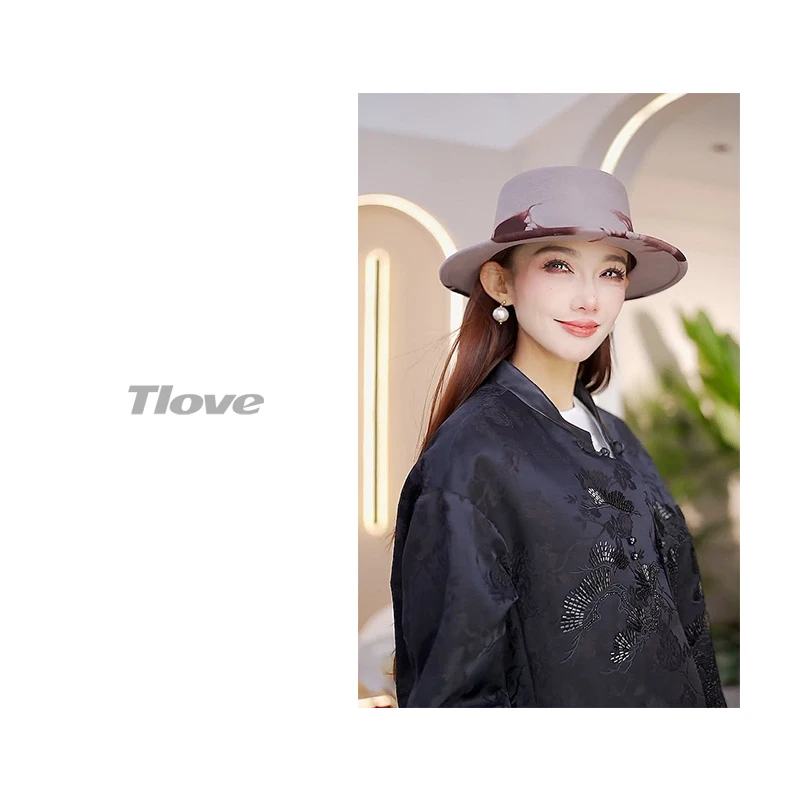 9764秋冬女士百搭扎染帽子复古时尚经典设计师平沿帽