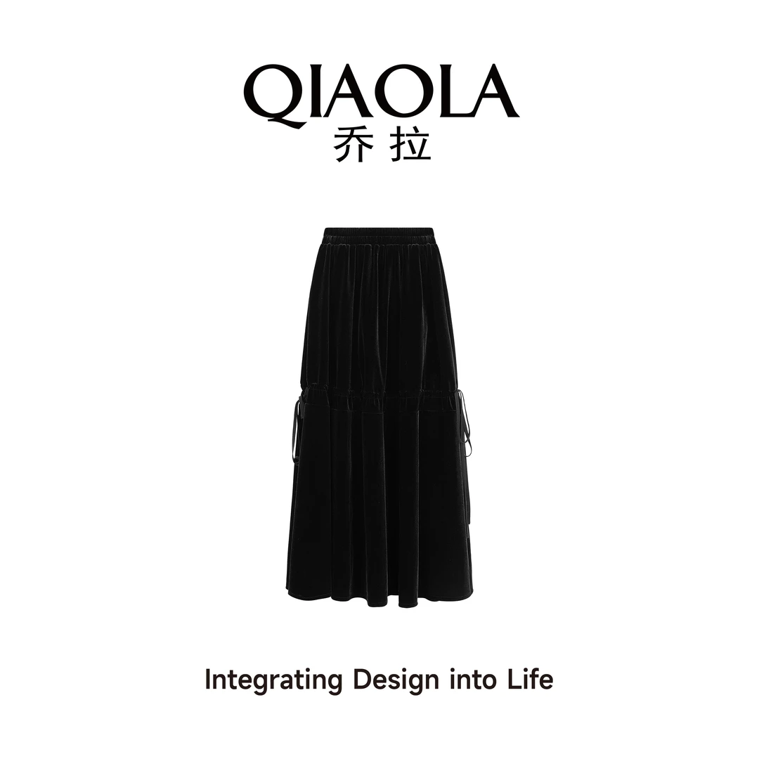 QIAOLA/乔拉【玫瑰甜酒】秋冬季珠片北极绒螺纹丝绒A版时尚套装