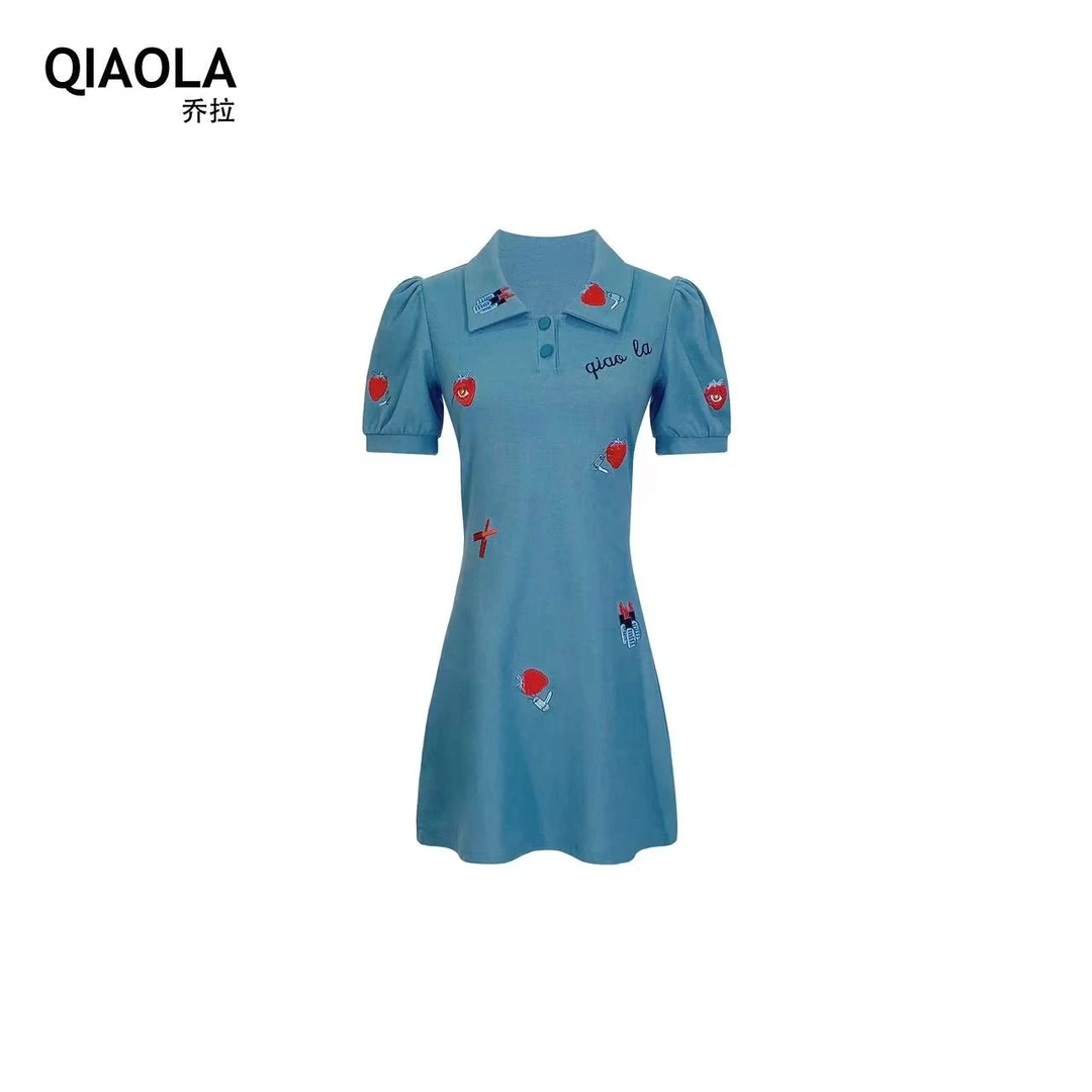 QIAOLA/乔拉【草莓派对】小众设计夏款刺绣轻奢减龄显瘦百搭连衣裙