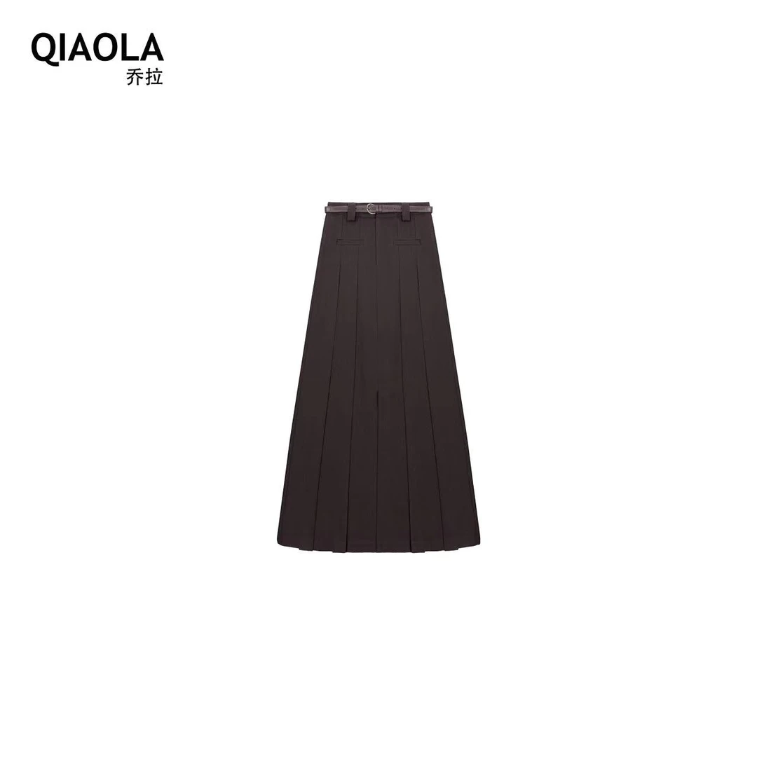 QIAOLA/乔拉【黑糖姜茶】秋冬季新款款渐变百褶时尚百搭半身裙预售