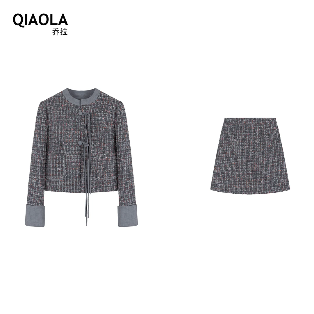 QIAOLA/乔拉【云雾甜岛】春小香风格纹编织流苏扣轻奢时尚套装预售