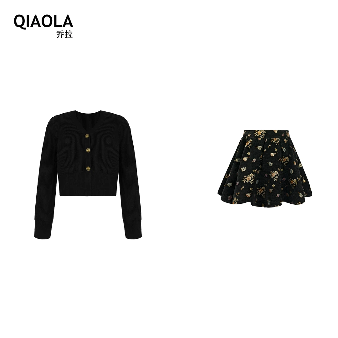 【蔷薇晚会】小众设计秋冬款坑条毛织灯芯绒金丝提花轻奢上衣裙子