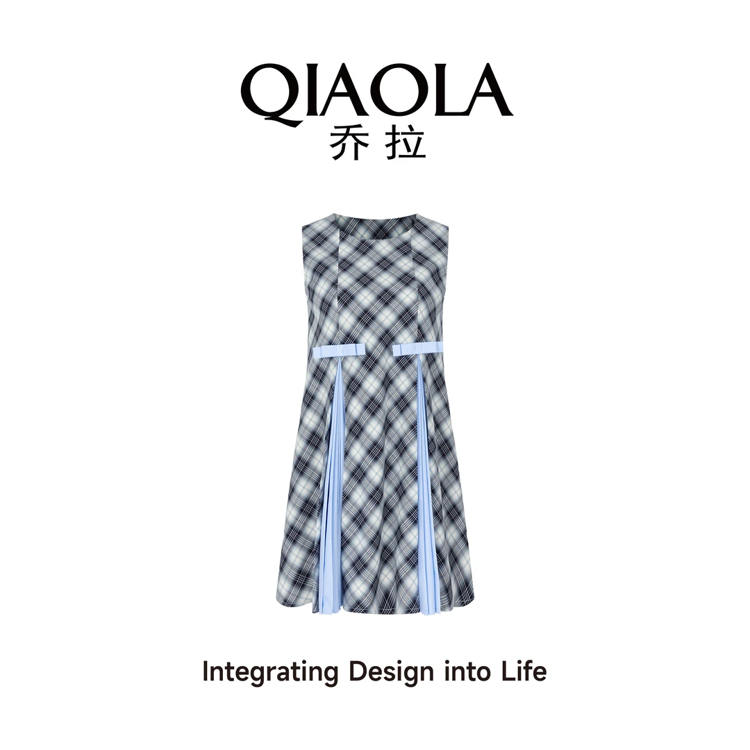 QIAOLA/乔拉【伦敦街角】夏季格纹梭织拼接A版轻奢减龄裙子预售