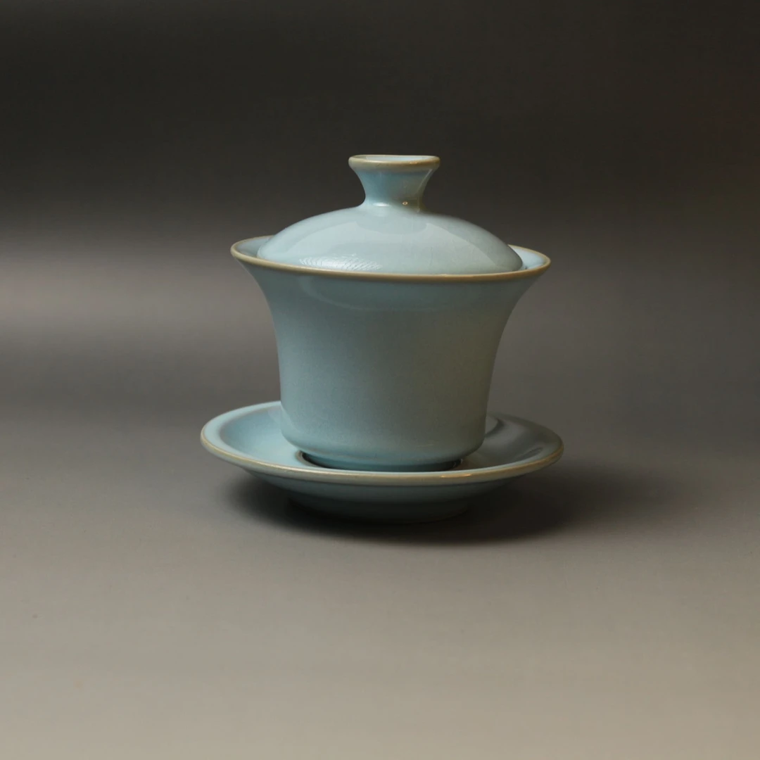 省非遗大师刘恩霞章款天青马蹄三才盖碗150ML