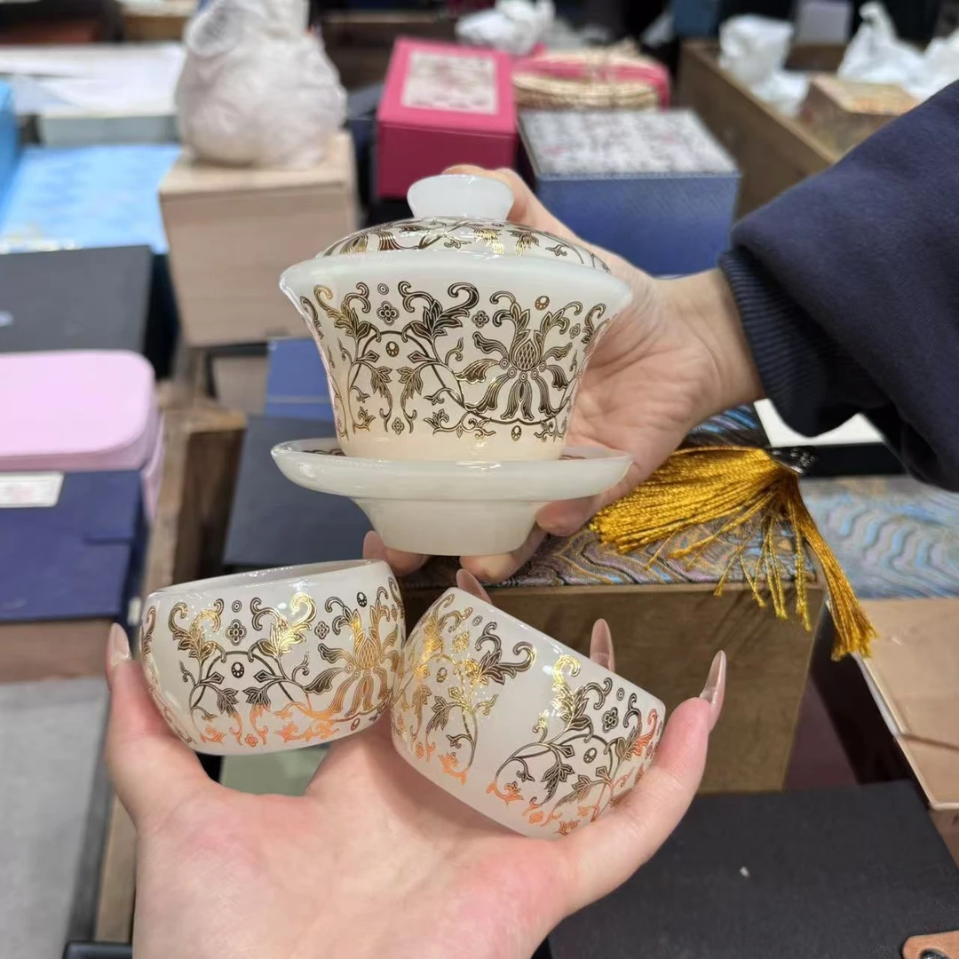 琉璃三才盖碗加俩杯   1332