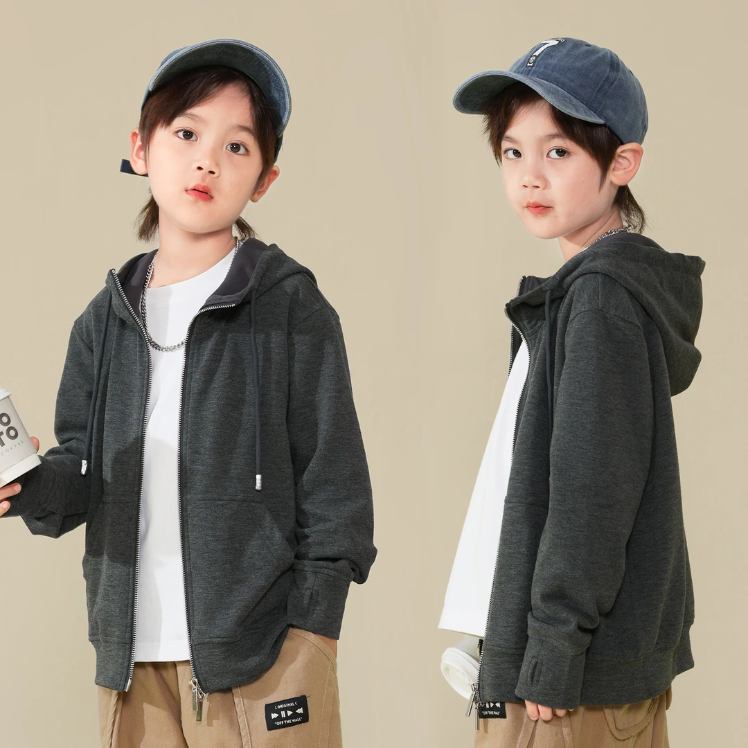 象小爸【纯色连帽卫衣】2025秋新款洋气儿童男孩百搭休闲连帽卫衣