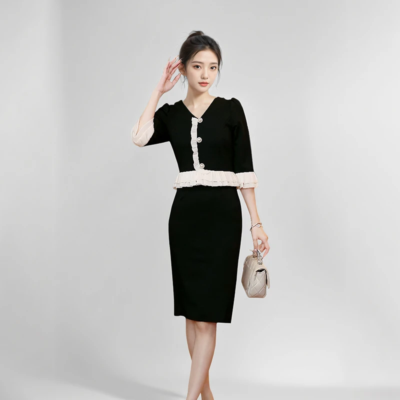 GERUIOUDIAN/格芮欧典气质减龄小香风名媛黑色修身显瘦连衣裙秋季